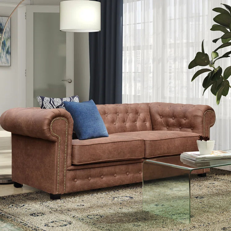 Oakland Tan Suede Leather Chesterfield 3 Seater Sofa