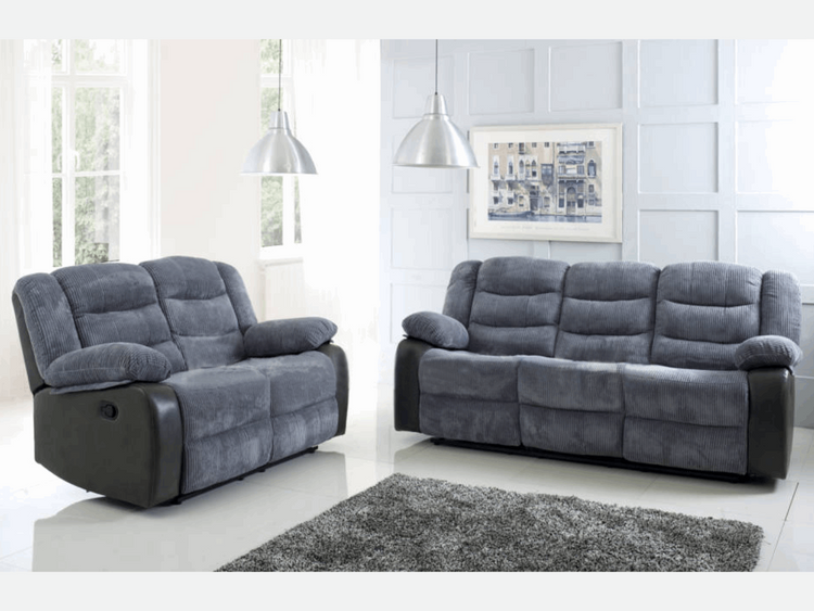 Rio Reclining Premium Cord Fabric and Leather Sofa set With Cup Holder