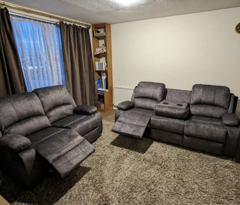 Valencia Grey Marble Fabric Reclining Sofa Set with Cupholders