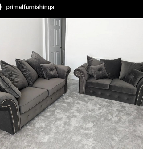 Olympia Plush 3+2 Seater sofa Grey-Button Arms