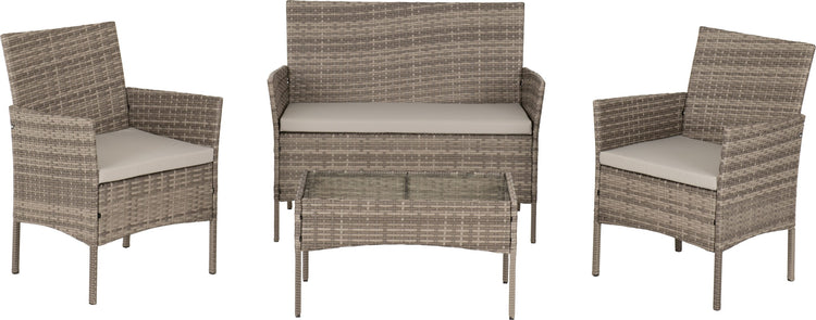 Willow 4 piece Garden set Grey Rattan/Grey Fabric/Clear Glass