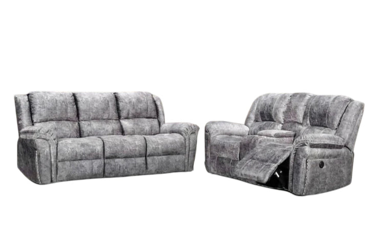 Berlin Fabric Electric Recliner 3 + 2 sofa set with LED Lights, Cup holders, and USB ports