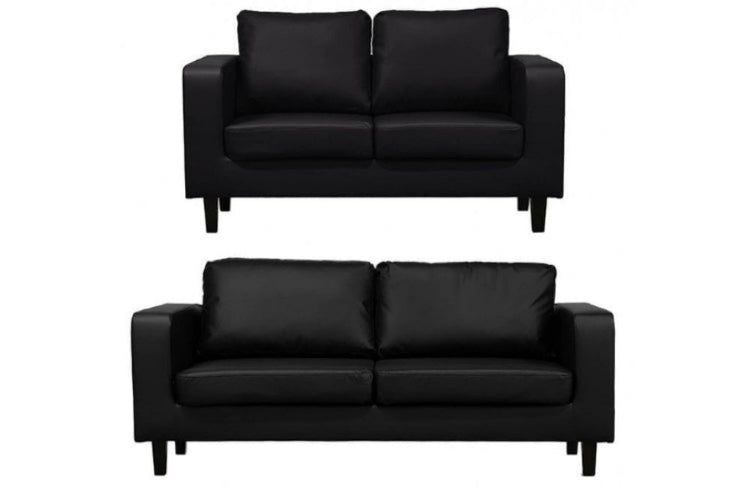 Black Faux Leather 3+2 Seater Sofa Set