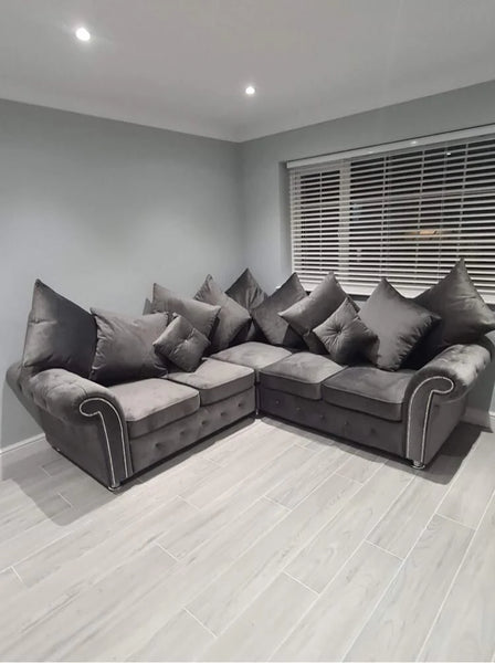 Large grey velvet online corner sofa