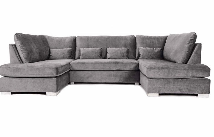 London U-Shape Sofa in Grey Velvet