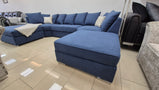 Serene Cream/Navy Blue Boucle Fabric U-Shape Sofa