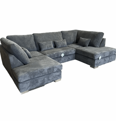Lorena Grey Cord Fabric U Shape Sofa