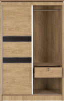 Charles 2 Door Sliding Wardrobe Oak Effect Veneer with Walnut Trim