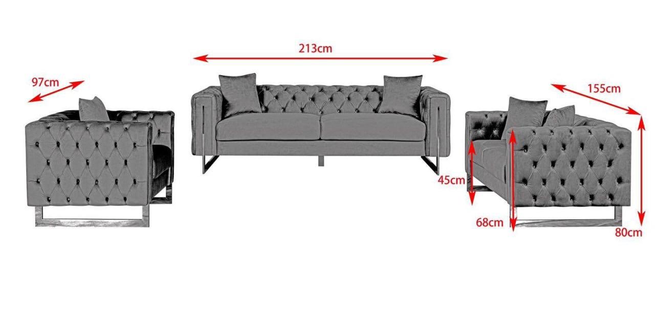 Chesterfield Fenzi Plush Fabric 3+2+1 Sofa set