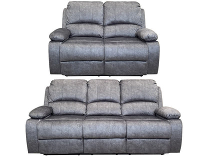 Valencia Grey Charcoal Fabric Reclining Sofa Set with Cupholders