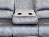 Valencia Grey Charcoal Fabric Reclining Sofa Set with Cupholders