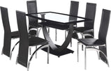 Hanley Dining Set Clear Glass/Black Border/Black Glass/Black/Chrome/Black Faux Leathervendor##seotitleproduct-colour##