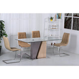 Olivia Glass Dining Table with 4 chairs Champagne & Natural