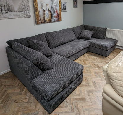 Lorena Grey Cord Fabric U Shape Sofa