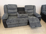 Rio Reclining Premium Cord Fabric and Leather Sofa set With Cup Holder