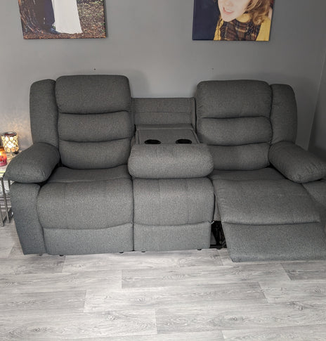 Sorrento Grey Fabric 3+2 Recliner Sofa With Cup Holder