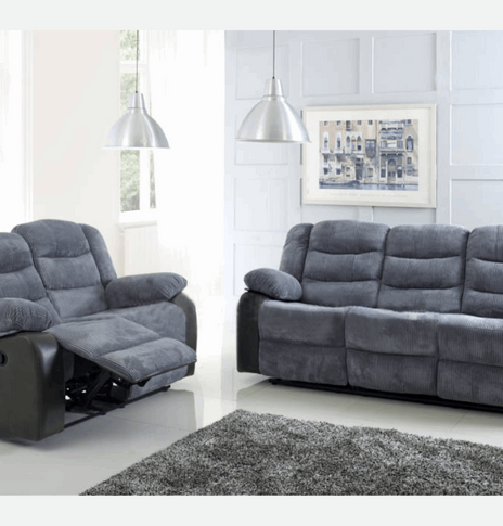 Rio Reclining Premium Cord Fabric and Leather Sofa set With Cup Holder