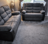 Rio Reclining Premium Cord Fabric and Leather Sofa set With Cup Holder