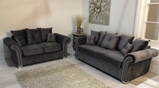 Burton Grey Plush Velvet 3+2 Seater Sofa Set with button Arms