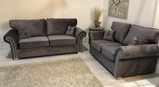 Burton Grey Plush Velvet 3+2 Seater Sofa Set with Stud Arms