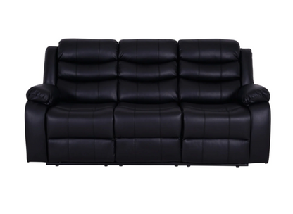ROMA Leather Recliner 3 Seater sofa with cup holder-Black/Grey