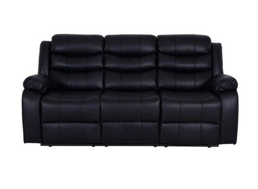 ROMA Leather Recliner 3 Seater sofa with cup holder-Black/Grey