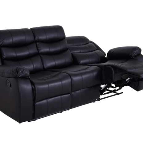 ROMA Leather Recliner 3 Seater sofa with cup holder-Black/Grey