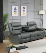 ROMA Leather Recliner 3 Seater sofa with cup holder-Black/Grey