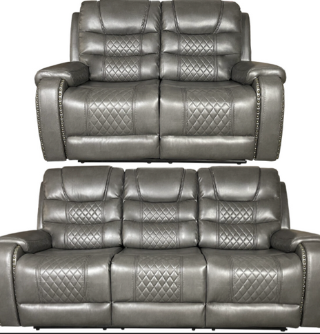 Alaska Leather Reclining 3+2 Sofa Set in Brown, Black& Grey