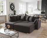 Chiswick Corner Sofa With Large Footstool / Silver Truffle / Black