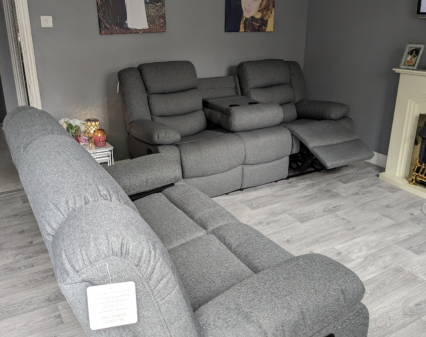 Sorrento Grey Fabric 3+2 Recliner Sofa With Cup Holder