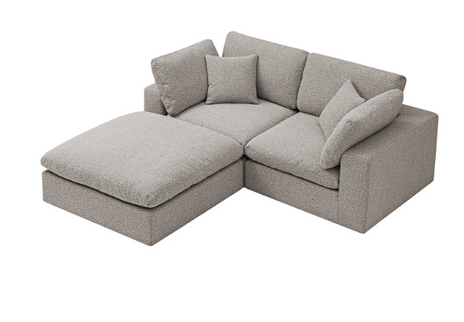 Grey Boucle Fabric Lutyens 3 Seater Sofa with detachable Footstool
