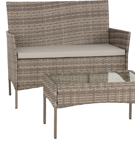 Willow 4 piece Garden set Grey Rattan/Grey Fabric/Clear Glass