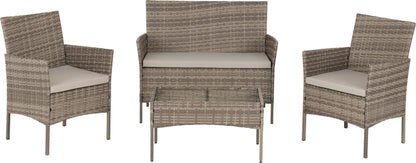 Willow 4 piece Garden set Grey Rattan/Grey Fabric/Clear Glass
