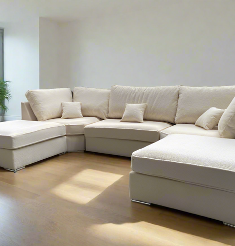 Serene Cream Boucle Fabric U-Shape Sofa