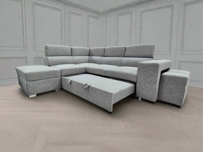 Rose Grey Corner sofa bed with storage footstool