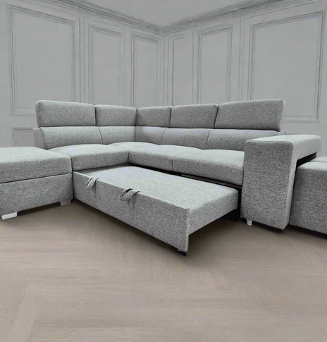 Rose Grey Corner sofa bed with storage footstool