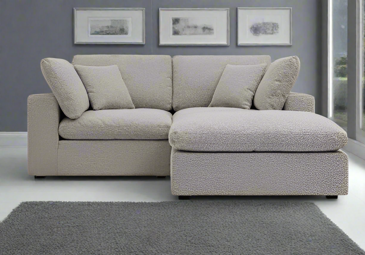 Grey Boucle Fabric Lutyens 3 Seater Sofa with detachable Footstool