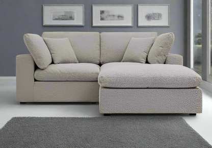 Grey Boucle Fabric Lutyens 3 Seater Sofa with detachable Footstool