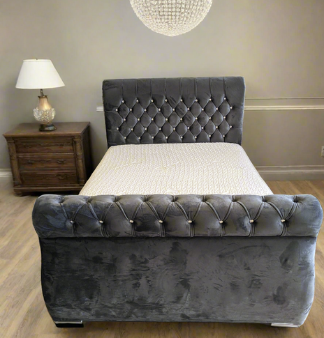 Swan Sleigh bed with diamonds and Elegant Studs