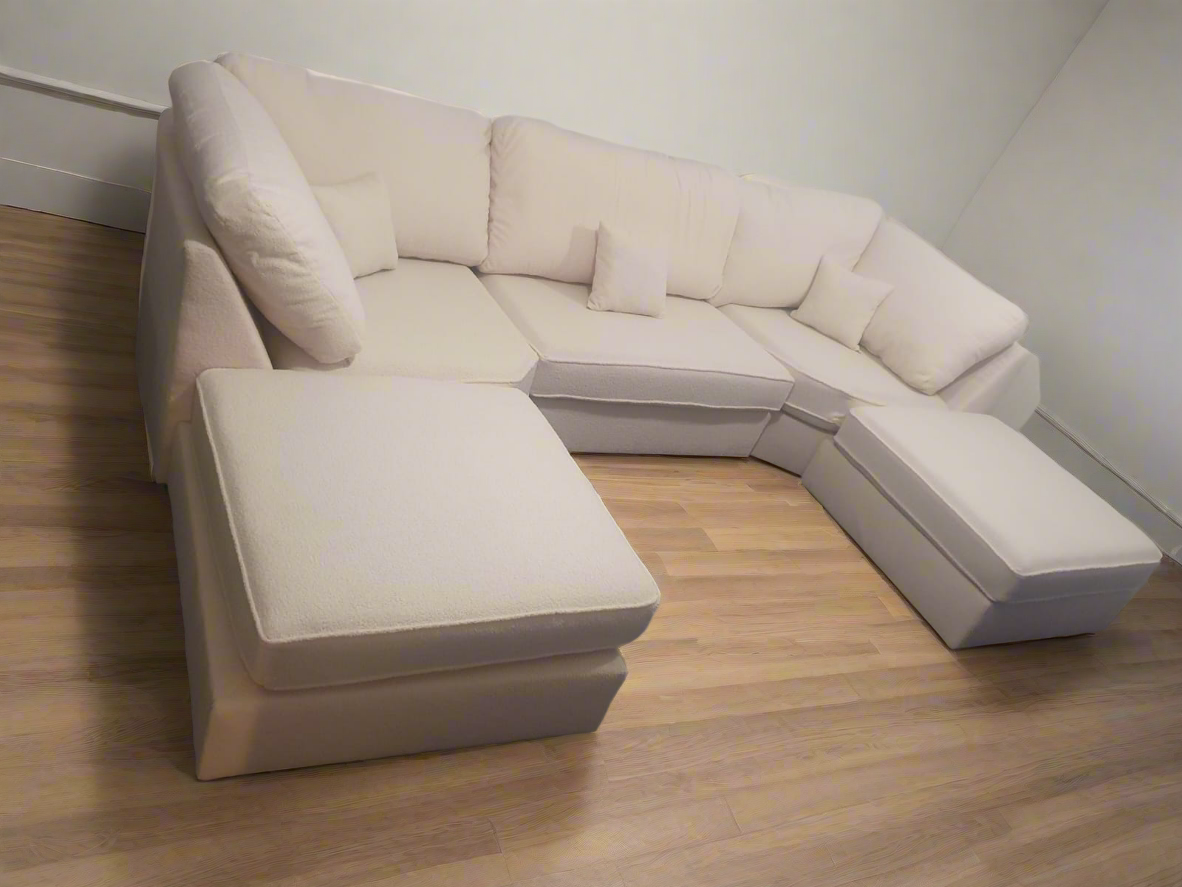 Serene Cream Boucle Fabric U-Shape Sofa