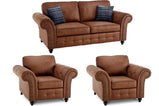 Oakland Tan Suede Leather 3+1+1 Seater Sofa Set