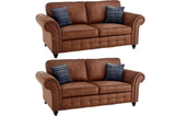 Oakland Tan Suede Leather 3+3 Seater Sofa Set