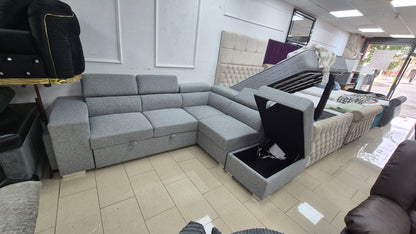 Rose Grey Corner sofa bed with storage footstool