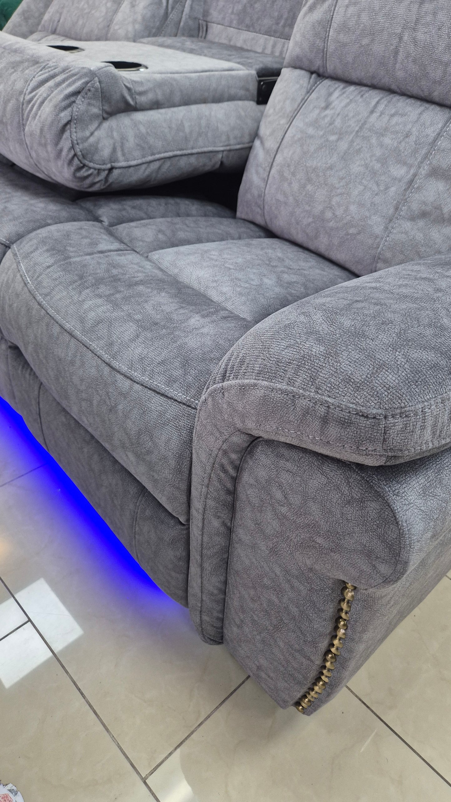 Berlin Fabric Electric Recliner 3 + 2 sofa set with LED Lights, Cup holders, and USB ports