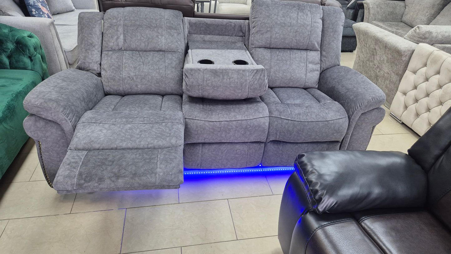 Berlin Fabric Electric Recliner 3 + 2 sofa set with LED Lights, Cup holders, and USB ports