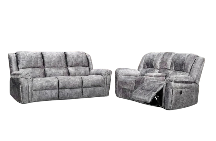 Berlin Fabric Electric Recliner 3 + 2 sofa set with LED Lights, Cup holders, and USB ports