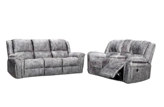 Berlin Fabric Electric Recliner 3 + 2 sofa set with LED Lights, Cup holders, and USB ports