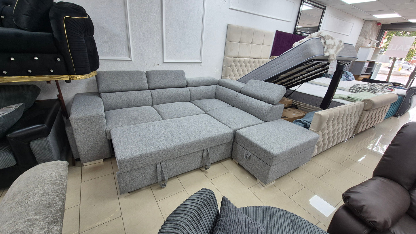 Rose Grey Corner sofa bed with storage footstool