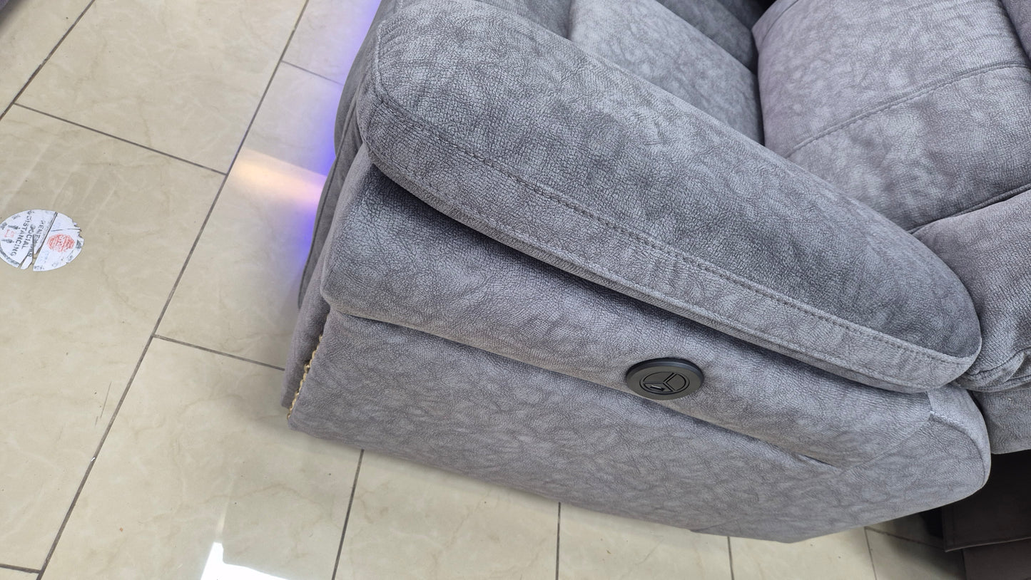 Berlin Fabric Electric Recliner 3 + 2 sofa set with LED Lights, Cup holders, and USB ports